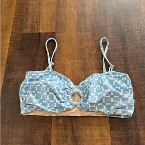 Albion Echo Mod Blue Geometric Bikini Swim Top Ruched Center Size Large